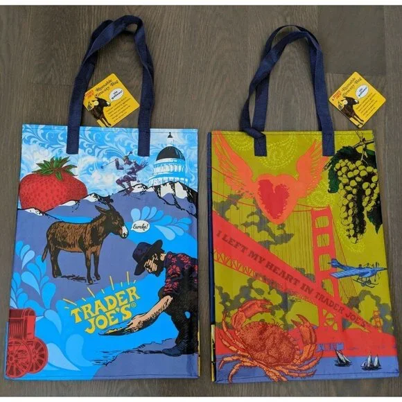 2 Trader Joe's Reusable Shopping Grocery Bags Lot San Francisco California - Picture 1 of 7